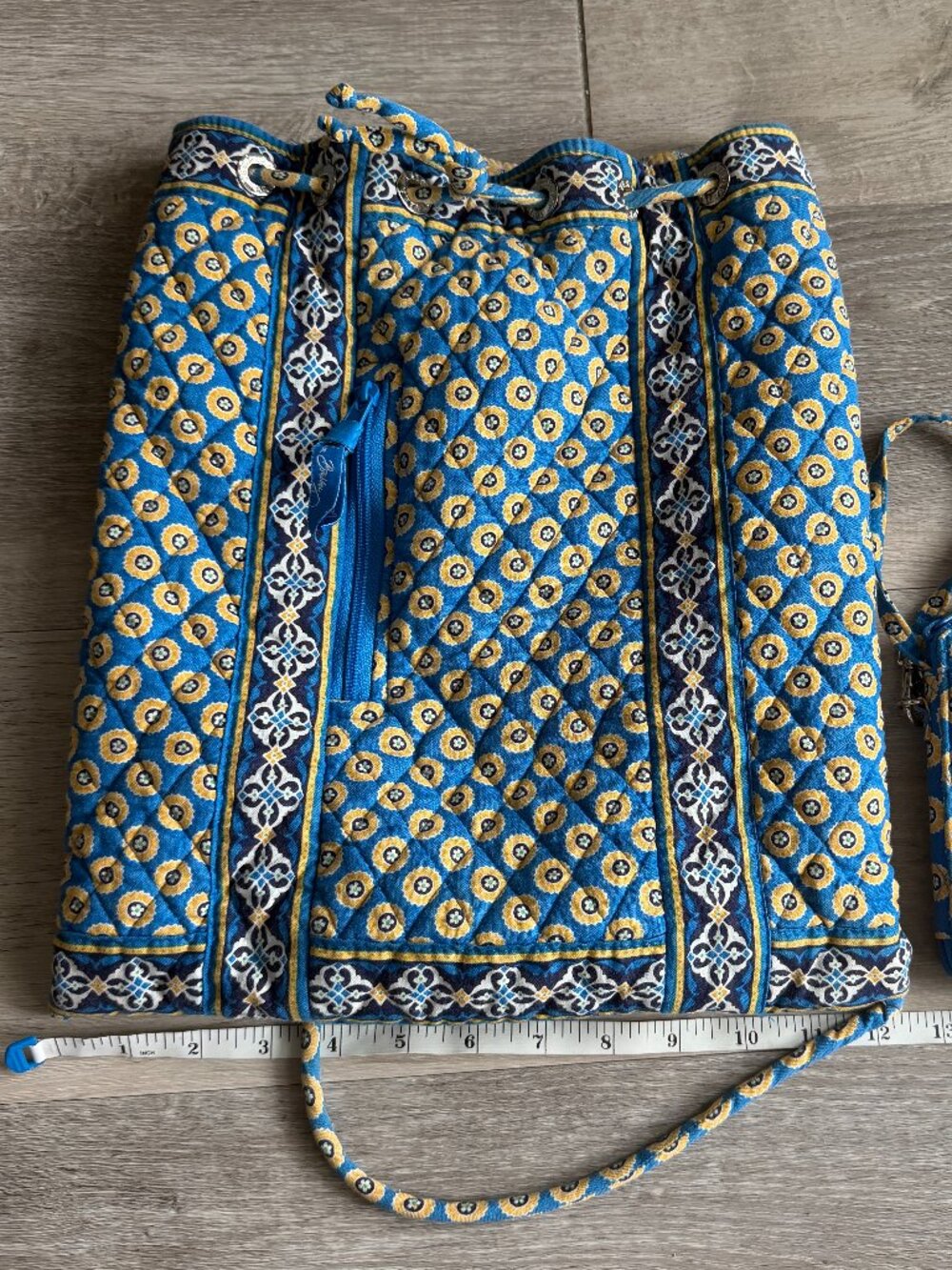 VERA BRADLEY Riviera Blue Drawstring Tote Shoulder Bag matching wristlet preppy